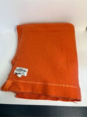 Vintage The Old Mill Pure 100% Wool Blanket Canada Orange 74" x 60" Farmhouse
